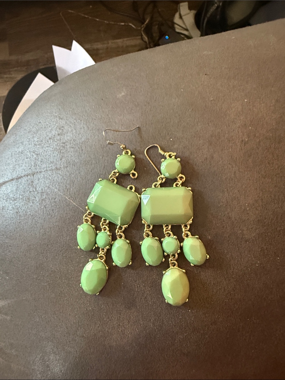 Gold-Tone Lime Green Statement Chandelier Earrings - Women Jewelry